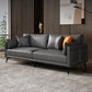 Stationary Storage Stain Resistant Genuine Leather Square Arm Dark Gray Sofa