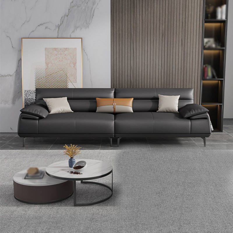 Stationaire vlekbestendige echte lederen kussen bovenarm donkergrijze bank