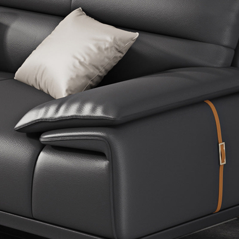 Stationaire vlekbestendige echte lederen kussen bovenarm donkergrijze bank
