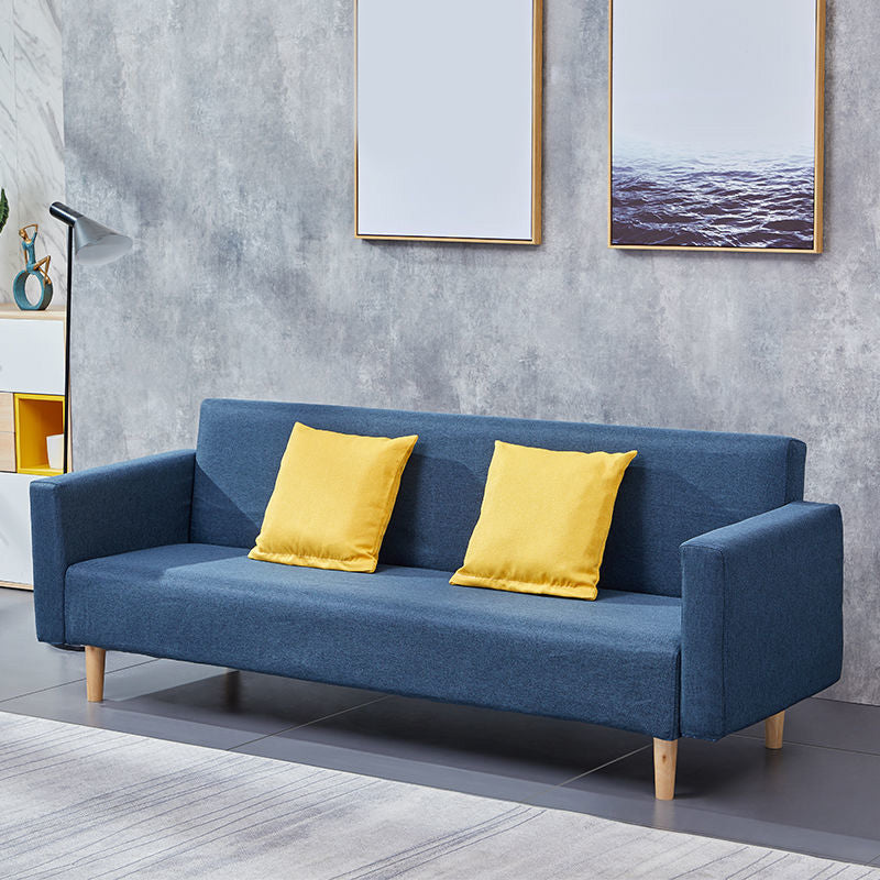 Cotton Blend Loose Back Square Arm Slipcovered Convertible Sofa Bed for Apartment Dark Blue Clearhalo 'furn' 'furn_sofas' 'Furniture' 'Living Room Furniture' 'Sofa' 'sofas' 5231744