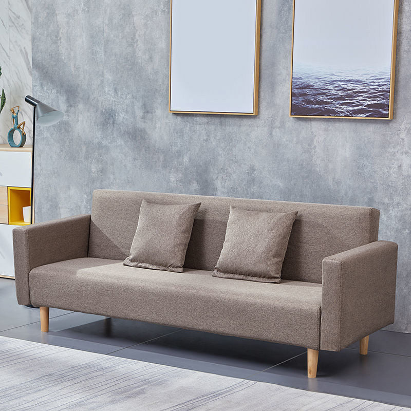 Cotton Blend Loose Back Square Arm Slipcovered Convertible Sofa Bed for Apartment Dark Coffee Clearhalo 'furn' 'furn_sofas' 'Furniture' 'Living Room Furniture' 'Sofa' 'sofas' 5231745