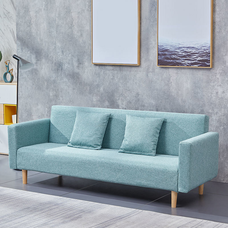 Cotton Blend Loose Back Square Arm Slipcovered Convertible Sofa Bed for Apartment Green Clearhalo 'furn' 'furn_sofas' 'Furniture' 'Living Room Furniture' 'Sofa' 'sofas' 5231746