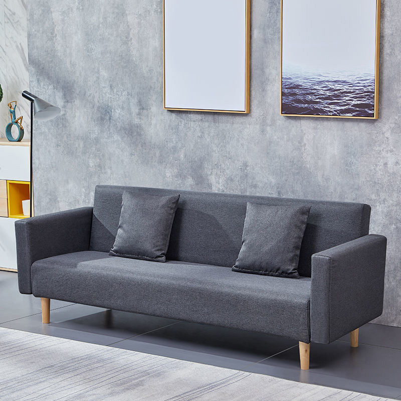 Cotton Blend Loose Back Square Arm Slipcovered Convertible Sofa Bed for Apartment Dark Gray Clearhalo 'furn' 'furn_sofas' 'Furniture' 'Living Room Furniture' 'Sofa' 'sofas' 5231748