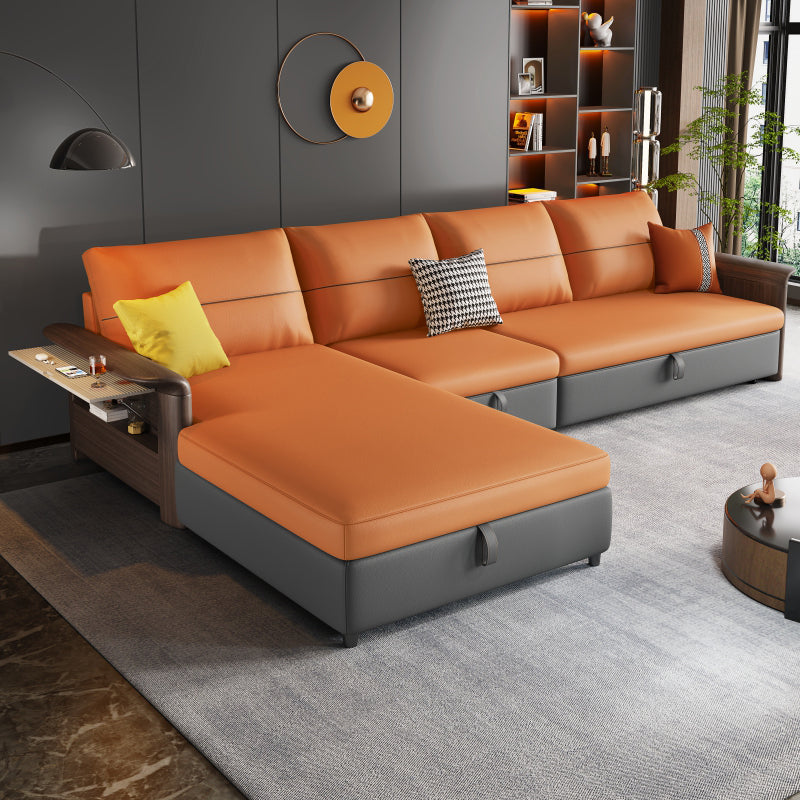Faux Leather Futon Sectionals with Storage and  Slipcovered for Living Room