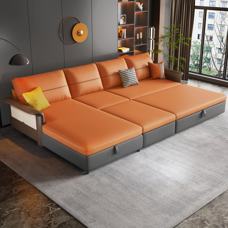 Faux Leather Futon Sectionals with Storage and  Slipcovered for Living Room