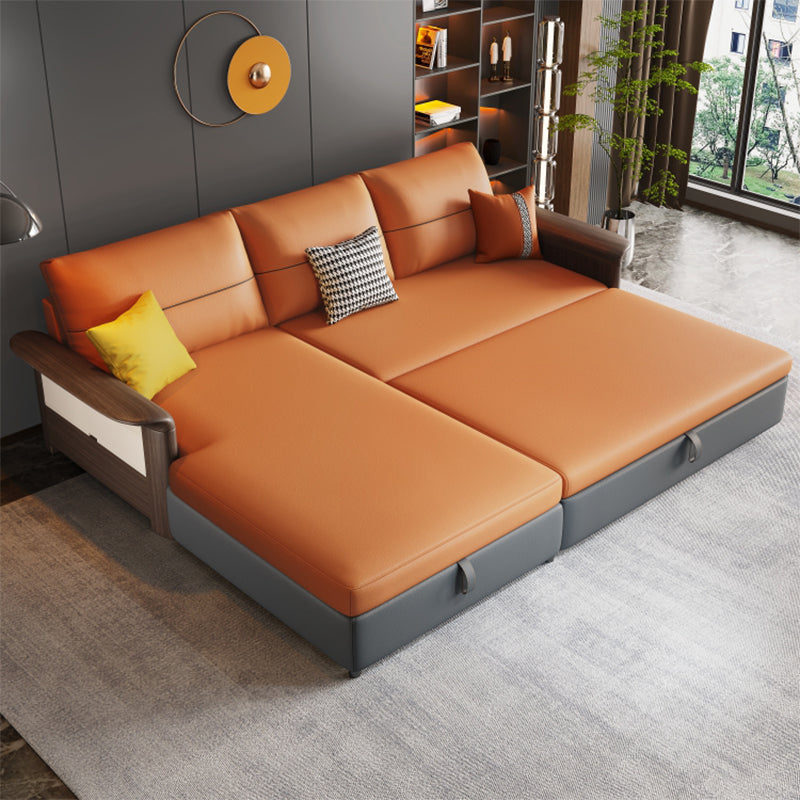 Faux Leather Futon Sectionals with Storage and  Slipcovered for Living Room
