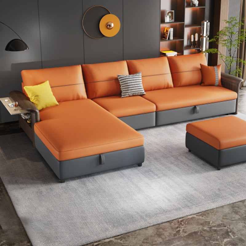 Faux Leather Futon Sectionals with Storage and  Slipcovered for Living Room