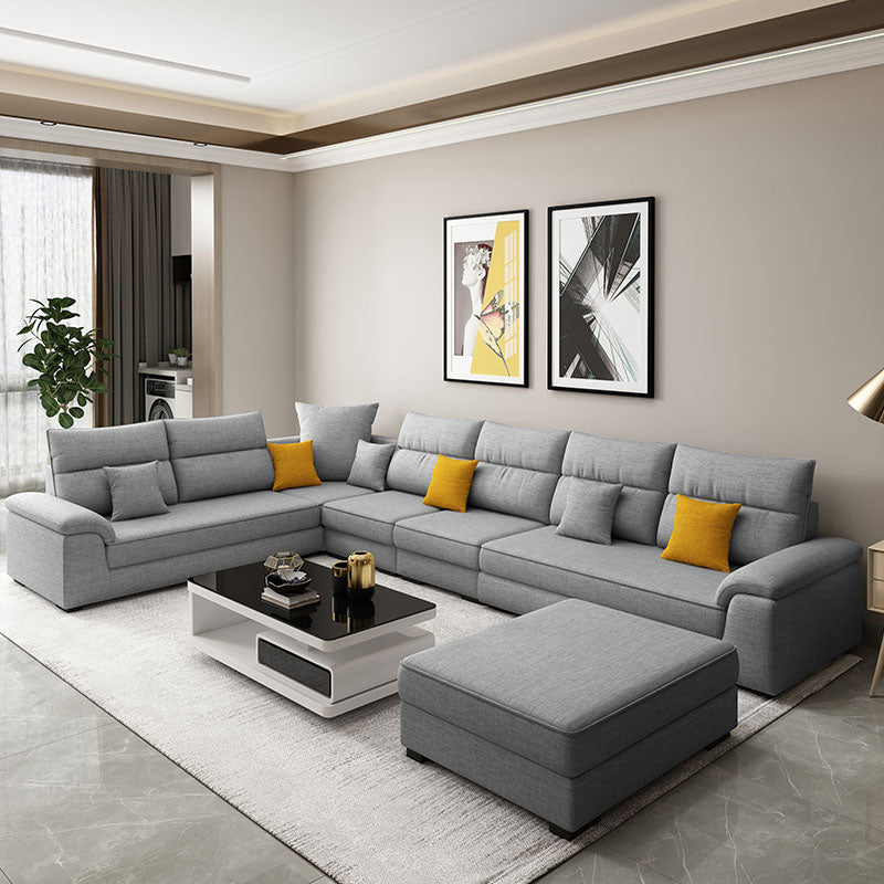 U-Shaped Sofa Sectional Pillow Top Arm Sectional Sofa Set with Pillows Light Grey Clearhalo 'furn' 'furn_sectionals' 'Furniture' 'Living Room Furniture' 'Sectionals' 5231922