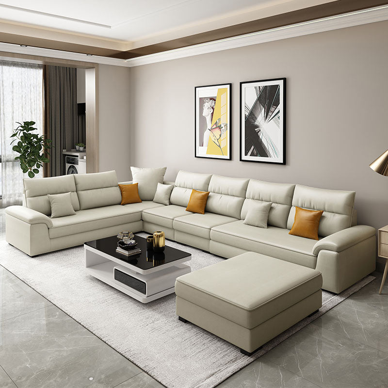 U-Shaped Sofa Sectional Pillow Top Arm Sectional Sofa Set with Pillows Light Yellow Clearhalo 'furn' 'furn_sectionals' 'Furniture' 'Living Room Furniture' 'Sectionals' 5231924