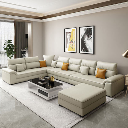 U-Shaped Sofa Sectional Pillow Top Arm Sectional Sofa Set with Pillows Light Yellow Clearhalo 'furn' 'furn_sectionals' 'Furniture' 'Living Room Furniture' 'Sectionals' 5231924