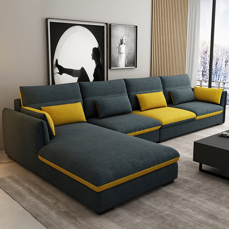 L-Shape 4-Seater Pillow Top Arm Removable Cushions Sectionals Sofas Dark Gray-Yellow Cotton Blend Clearhalo 'furn' 'furn_sectionals' 'Furniture' 'Living Room Furniture' 'Sectionals' 5231960