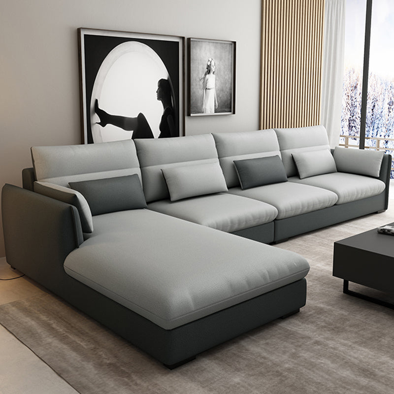 L-Shape 4-Seater Pillow Top Arm Removable Cushions Sectionals Sofas Dark Grey Light Grey Faux Leather Clearhalo 'furn' 'furn_sectionals' 'Furniture' 'Living Room Furniture' 'Sectionals' 5231961