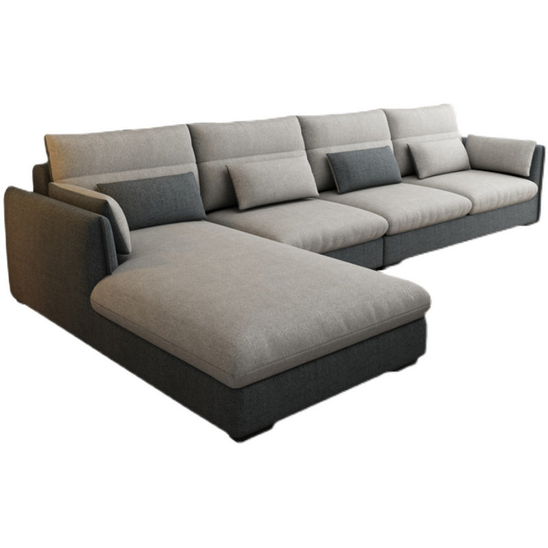 L-Shape 4-Seater Pillow Top Arm Removable Cushions Sectionals Sofas Dark Grey Light Grey Cotton Blend Sponge Clearhalo 'furn' 'furn_sectionals' 'Furniture' 'Living Room Furniture' 'Sectionals' 5231964
