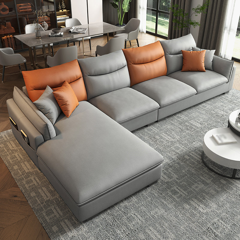 Faux Leather High Back Pillow Top Arm Sectional with Storage and Stain-Resistant