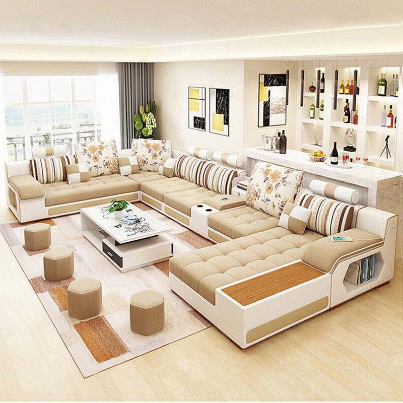 Tuxedo -armbank en chaise slipcovered stoffen settee met opslag