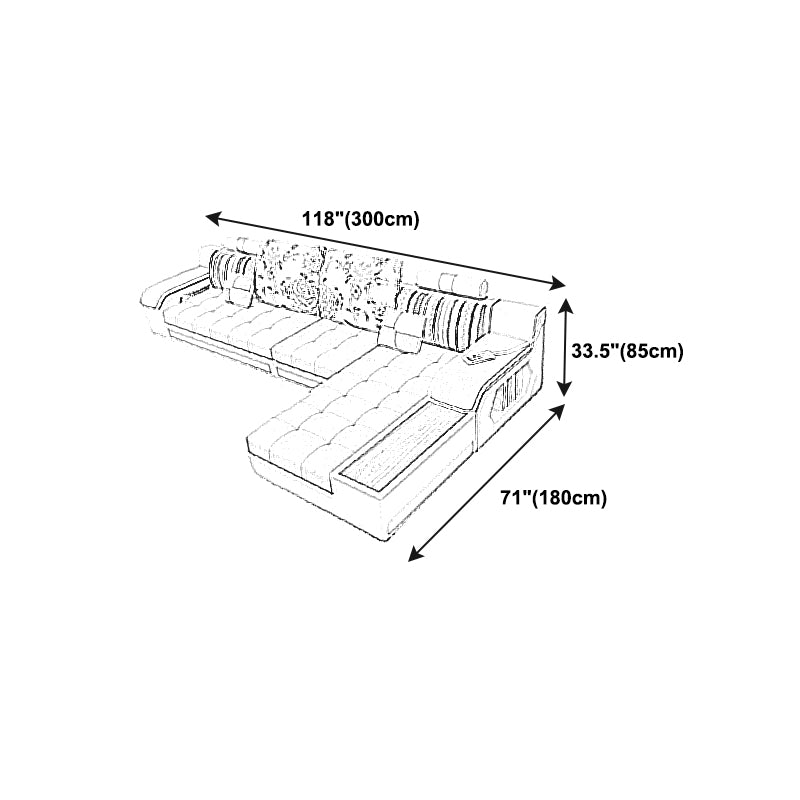 Sofá de brazo de esmoquin y asentamiento de tela deslizante de chaise con almacenamiento