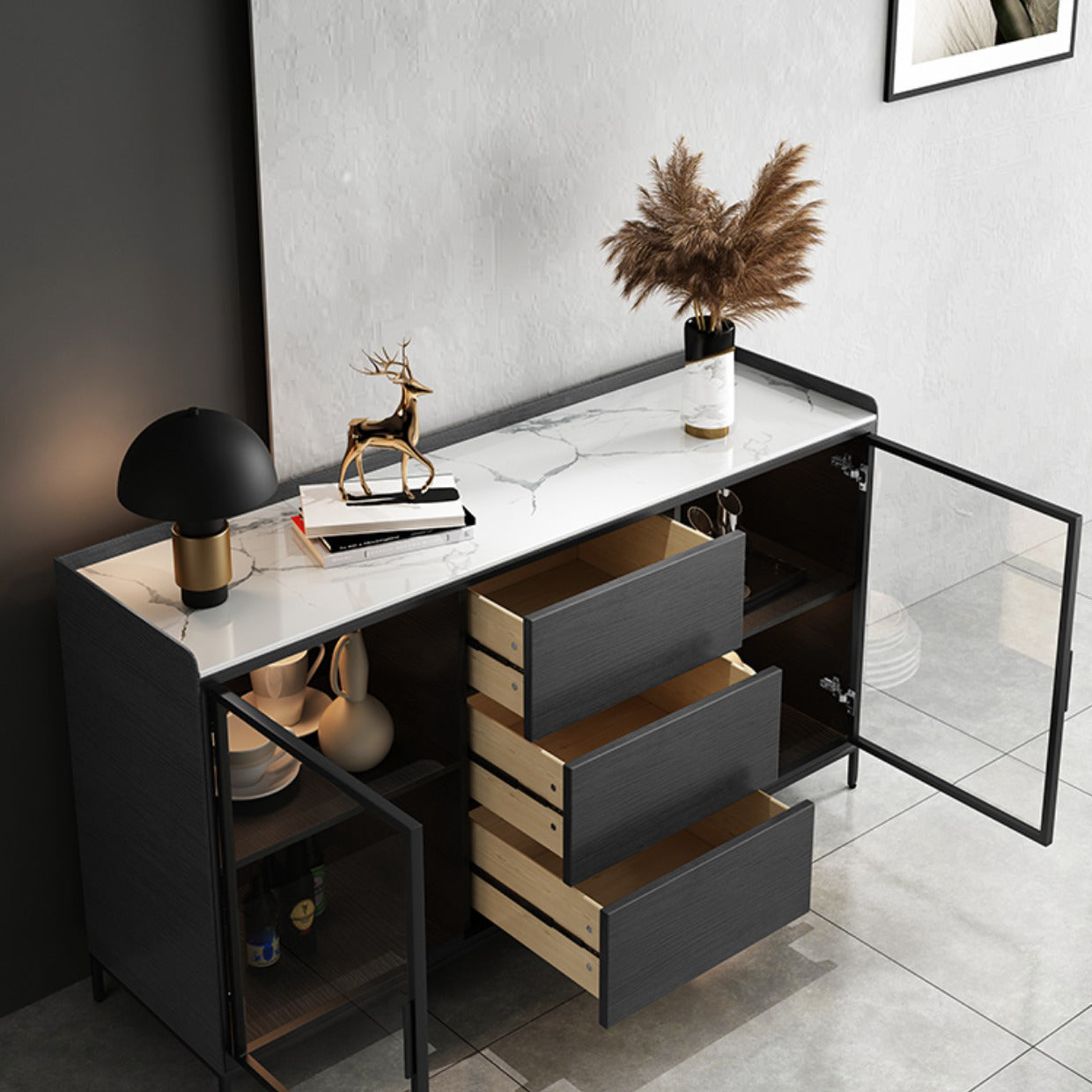 35.43 "H Sideboard Moderner Style Dining -Server mit 3 Schubladen für Küchen- und Esszimmer