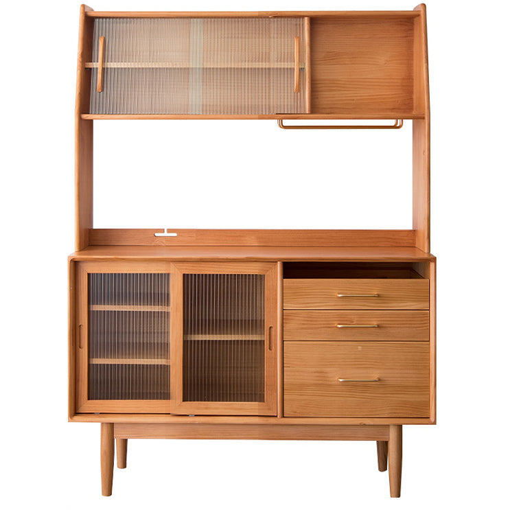 Glam Style Sideboard Glass Sliding Doors Pinewood Top Cupboard for Kitchen 47"L x 16"W x 65"H Cherry Wood Clearhalo 'buffet_sideboard' 'Buffets & Sideboards' 'furn' 'furn_buffet_sideboard' 'Furniture' 'Kitchen & Dining Furniture' 5232191