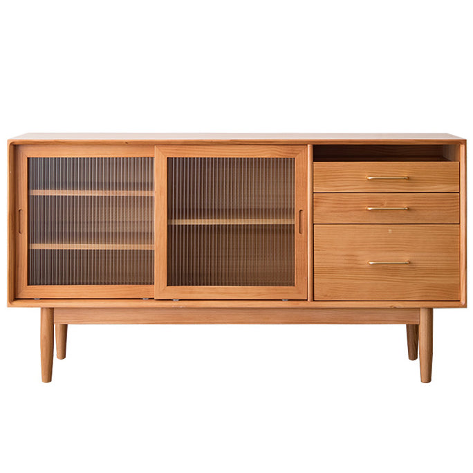 Glam Style Sideboard Glass Sliding Doors Pinewood Top Cupboard for Kitchen 59"L x 16"W x 31"H Cherry Wood Clearhalo 'buffet_sideboard' 'Buffets & Sideboards' 'furn' 'furn_buffet_sideboard' 'Furniture' 'Kitchen & Dining Furniture' 5232192