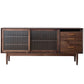 Glam Style Sideboard Glass Sliding Doors Pinewood Top Cupboard for Kitchen 71"L x 16"W x 31"H Walnut Clearhalo 'buffet_sideboard' 'Buffets & Sideboards' 'furn' 'furn_buffet_sideboard' 'Furniture' 'Kitchen & Dining Furniture' 5232194