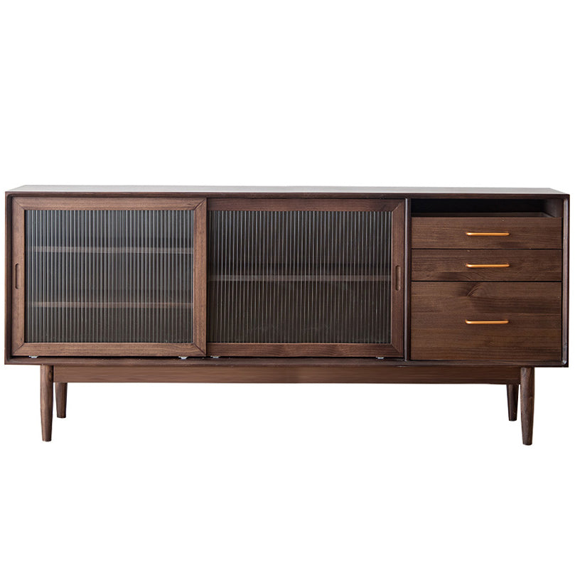 Glam Style Sideboard Glass Sliding Doors Pinewood Top Cupboard for Kitchen 71"L x 16"W x 31"H Walnut Clearhalo 'buffet_sideboard' 'Buffets & Sideboards' 'furn' 'furn_buffet_sideboard' 'Furniture' 'Kitchen & Dining Furniture' 5232194