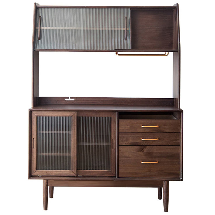 Glam Style Sideboard Glass Sliding Doors Pinewood Top Cupboard for Kitchen 47"L x 16"W x 65"H Walnut Clearhalo 'buffet_sideboard' 'Buffets & Sideboards' 'furn' 'furn_buffet_sideboard' 'Furniture' 'Kitchen & Dining Furniture' 5232196