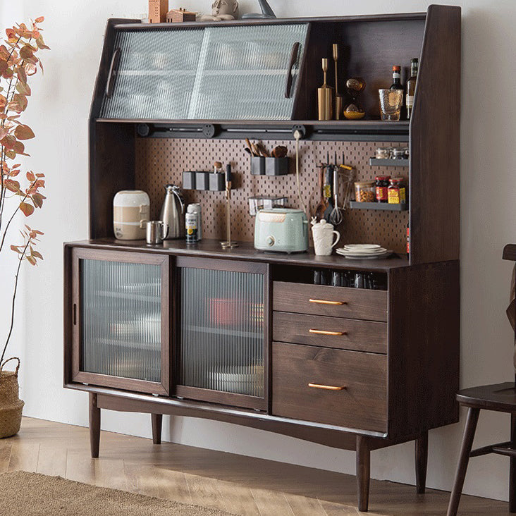 Glam Style Sideboard Glass Sliding Doors Pinewood Top Cupboard for Kitchen Clearhalo 'buffet_sideboard' 'Buffets & Sideboards' 'furn' 'furn_buffet_sideboard' 'Furniture' 'Kitchen & Dining Furniture' 5232197