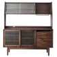 Glam Style Sideboard Glass Sliding Doors Pinewood Top Cupboard for Kitchen 59"L x 16"W x 65"H Walnut Clearhalo 'buffet_sideboard' 'Buffets & Sideboards' 'furn' 'furn_buffet_sideboard' 'Furniture' 'Kitchen & Dining Furniture' 5232198