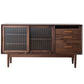 Glam Style Sideboard Glass Sliding Doors Pinewood Top Cupboard for Kitchen 59"L x 16"W x 31"H Walnut Clearhalo 'buffet_sideboard' 'Buffets & Sideboards' 'furn' 'furn_buffet_sideboard' 'Furniture' 'Kitchen & Dining Furniture' 5232200