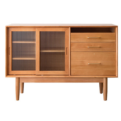 Glam Style Sideboard Glass Sliding Doors Pinewood Top Cupboard for Kitchen 47"L x 16"W x 31"H Cherry Wood Clearhalo 'buffet_sideboard' 'Buffets & Sideboards' 'furn' 'furn_buffet_sideboard' 'Furniture' 'Kitchen & Dining Furniture' 5232202