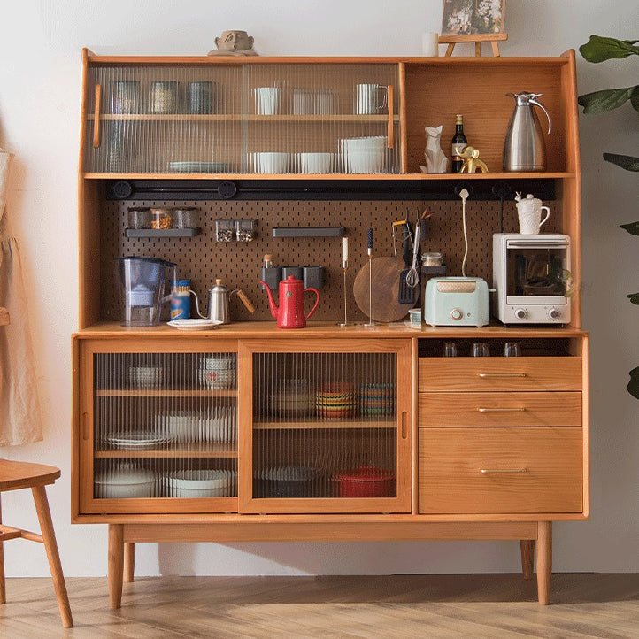 Glam Style Sideboard Glass Sliding Doors Pinewood Top Cupboard for Kitchen Clearhalo 'buffet_sideboard' 'Buffets & Sideboards' 'furn' 'furn_buffet_sideboard' 'Furniture' 'Kitchen & Dining Furniture' 5232209