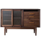 Glam Style Sideboard Glass Sliding Doors Pinewood Top Cupboard for Kitchen 47"L x 16"W x 31"H Walnut Clearhalo 'buffet_sideboard' 'Buffets & Sideboards' 'furn' 'furn_buffet_sideboard' 'Furniture' 'Kitchen & Dining Furniture' 5232210