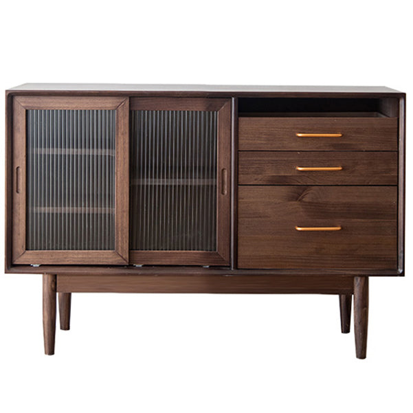 Glam Style Sideboard Glass Sliding Doors Pinewood Top Cupboard for Kitchen 47"L x 16"W x 31"H Walnut Clearhalo 'buffet_sideboard' 'Buffets & Sideboards' 'furn' 'furn_buffet_sideboard' 'Furniture' 'Kitchen & Dining Furniture' 5232210