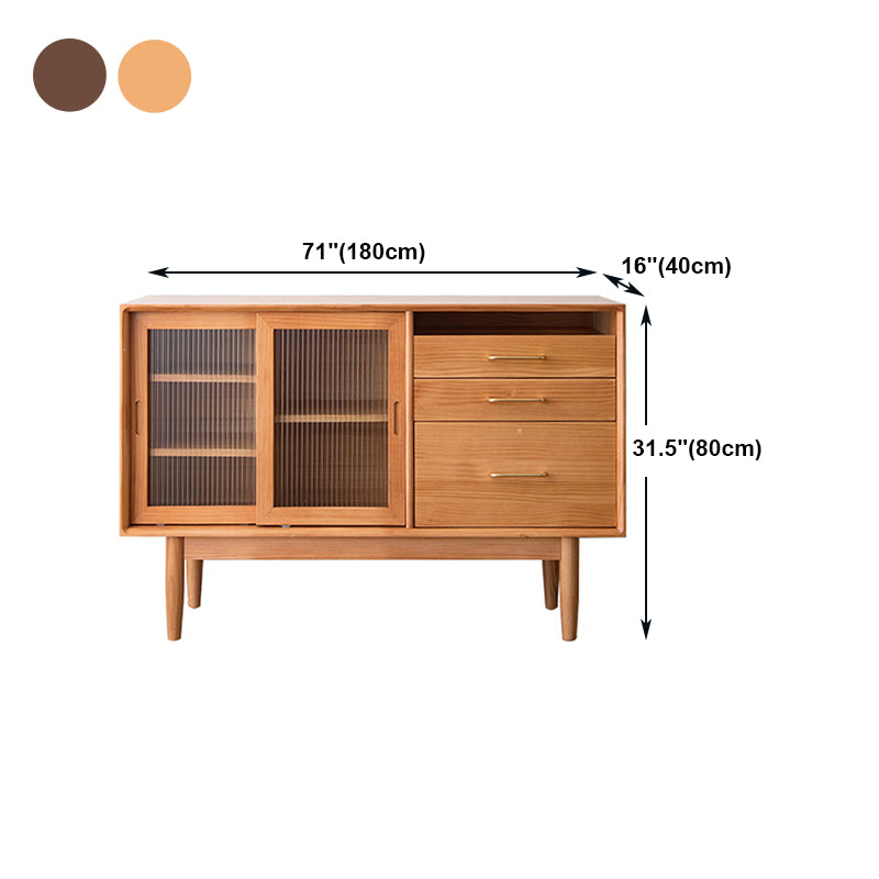 Glam Style Sideboard Glass Sliding Doors Pinewood Top Cupboard for Kitchen Clearhalo 'buffet_sideboard' 'Buffets & Sideboards' 'furn' 'furn_buffet_sideboard' 'Furniture' 'Kitchen & Dining Furniture' 5232211