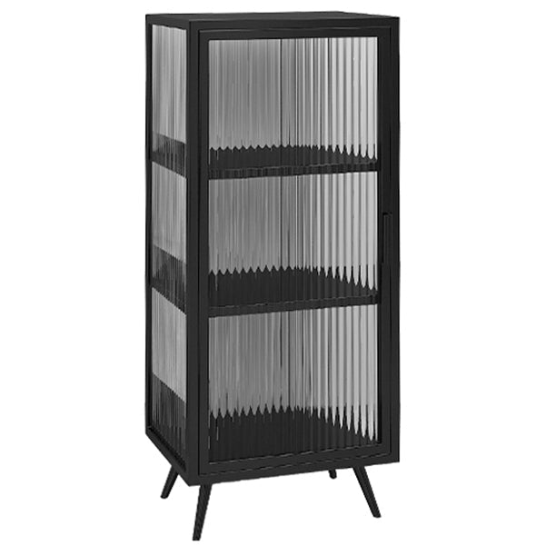 Glass Door Iron Sideboard Modern Server Cabinet with Storage for Kitchen 16"L x 14"W x 41"H Black Clearhalo 'buffet_sideboard' 'Buffets & Sideboards' 'furn' 'furn_buffet_sideboard' 'Furniture' 'Kitchen & Dining Furniture' 5232259