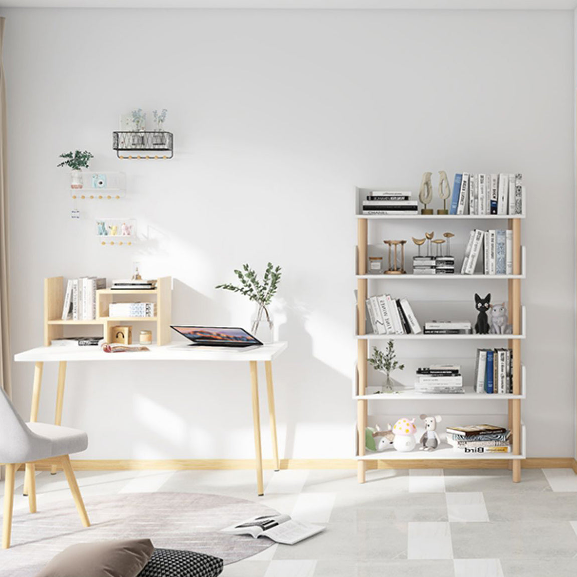 オープンバックモダンなスタイルの本棚留学室用の木製本棚