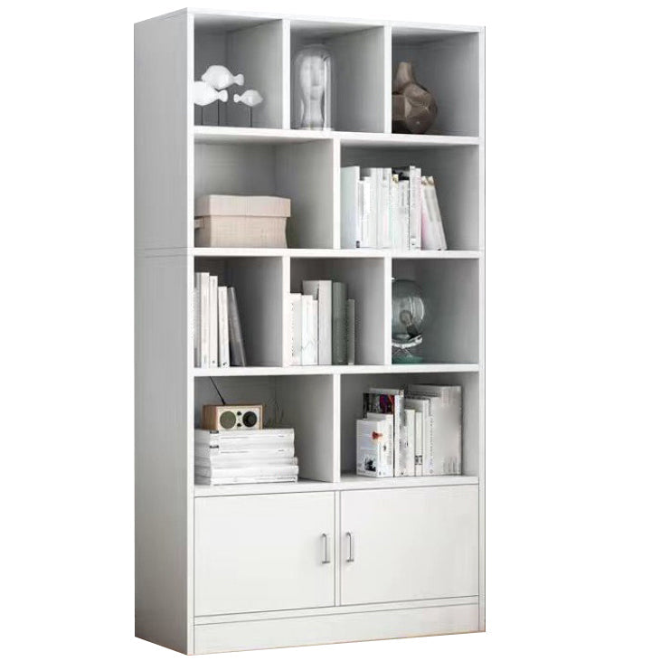 Modern Style Bookshelf Closed Back Wood Bookcase with Doors for Home Office