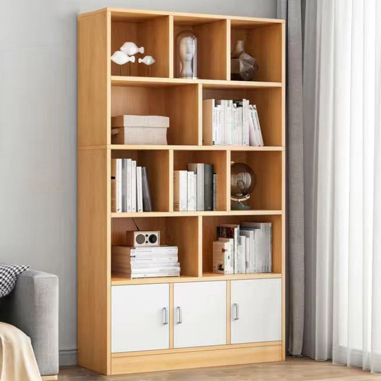 Modern Style Bookshelf Closed Back Wood Bookcase with Doors for Home Office