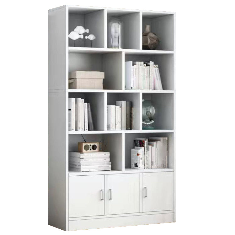 Modern Style Bookshelf Closed Back Wood Bookcase with Doors for Home Office