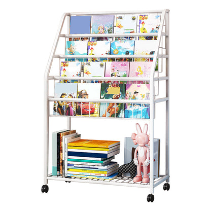 White Bookshelf Contemporary Style Bookcase for Study Room with Casters