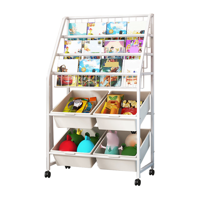 White Bookshelf Contemporary Style Bookcase for Study Room with Casters