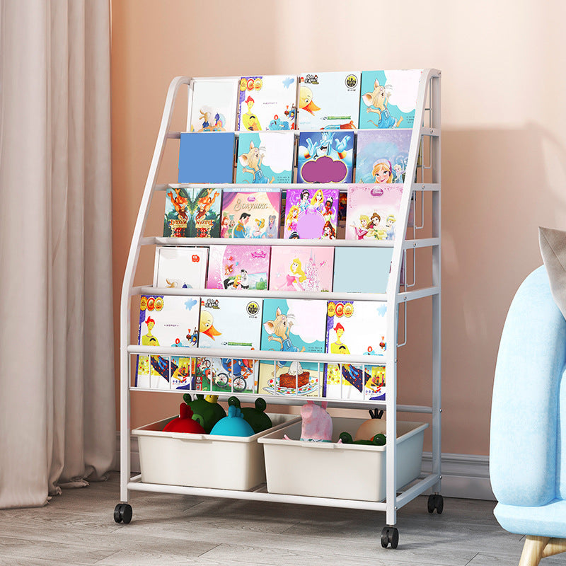 White Bookshelf Contemporary Style Bookcase for Study Room with Casters