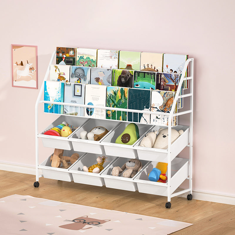 White Bookshelf Contemporary Style Bookcase for Study Room with Casters