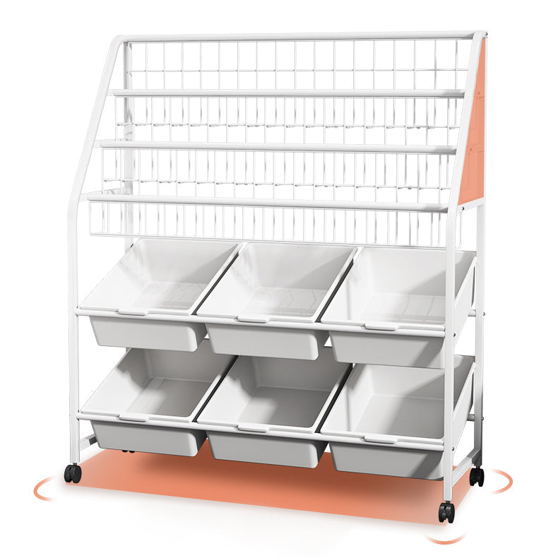 White Bookshelf Contemporary Style Bookcase for Study Room with Casters