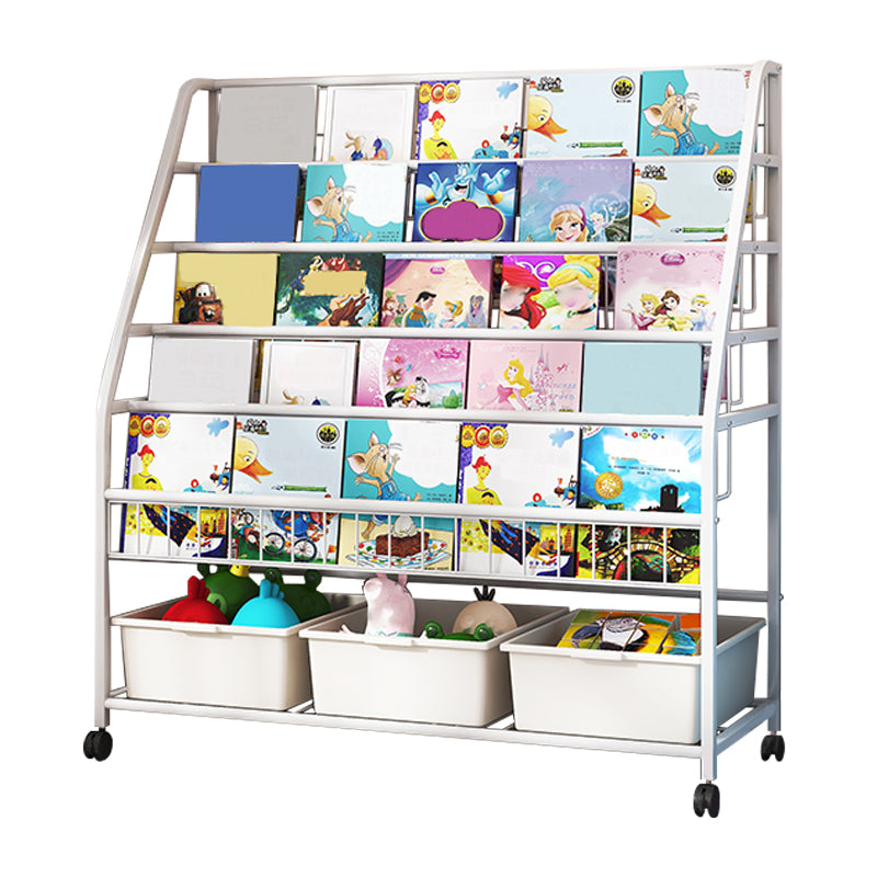 White Bookshelf Contemporary Style Bookcase for Study Room with Casters