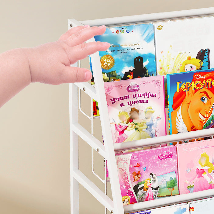 White Bookshelf Contemporary Style Bookcase for Study Room with Casters