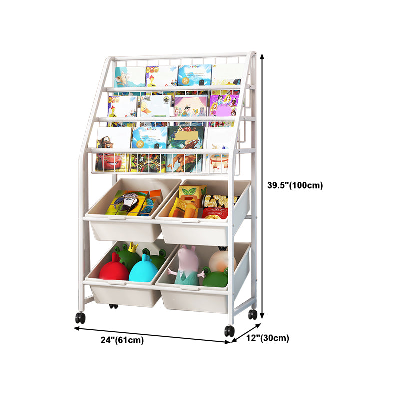 White Bookshelf Contemporary Style Bookcase for Study Room with Casters