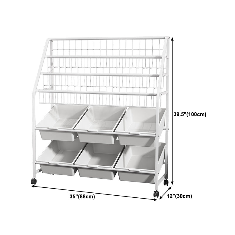 White Bookshelf Contemporary Style Bookcase for Study Room with Casters