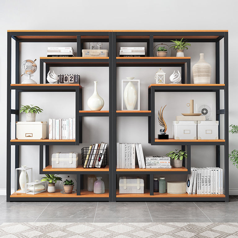 Geometrische boekplank houten en metalen boekenkast voor thuiskantoor