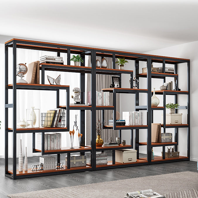 Geometrische boekplank houten en metalen boekenkast voor thuiskantoor